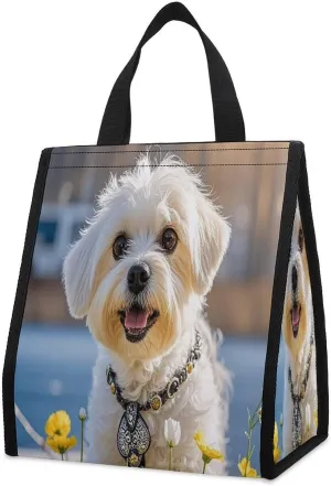 Outdoor Cooler Bags, Maltese Dog Printed Cooler Bag, Insulated Tote Bag, Grocery Tote Bag