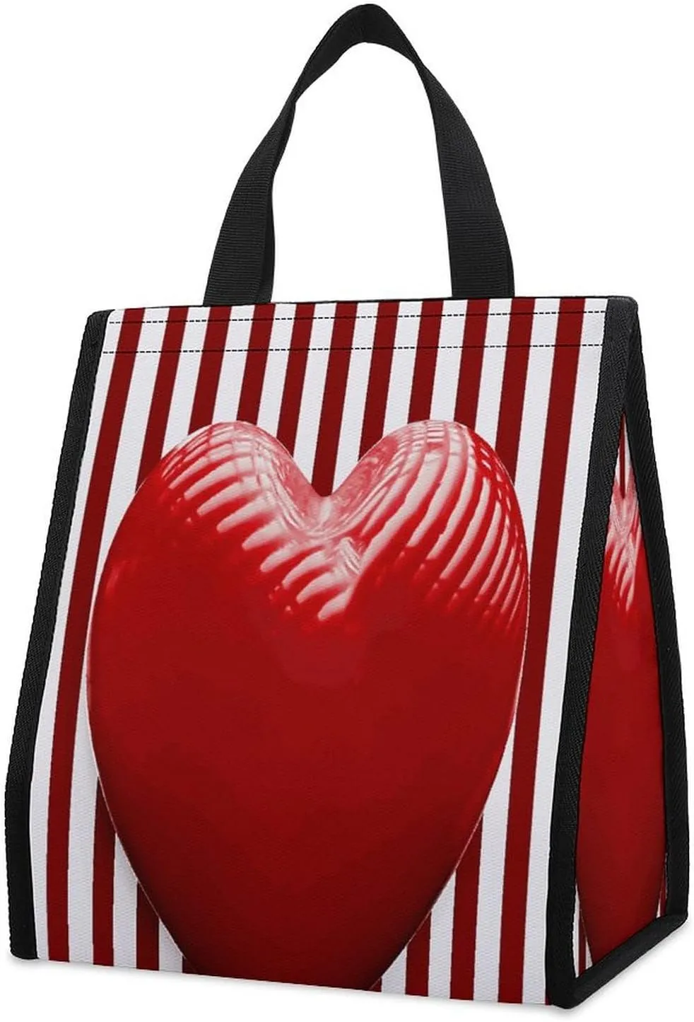 Outdoor Cooler Bags, Striped Heart Printed Cooler Bag, Insulated Tote Bag, Grocery Tote Bag
