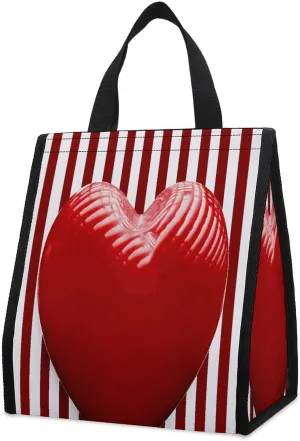 Outdoor Cooler Bags, Striped Heart Printed Cooler Bag, Insulated Tote Bag, Grocery Tote Bag