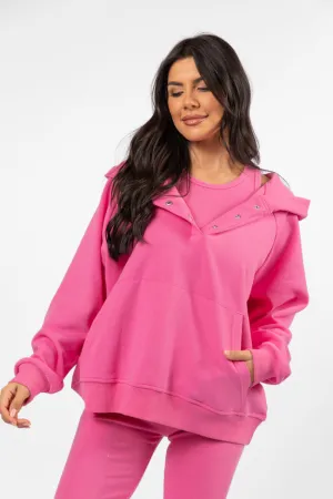 Outta Sight Pink Button Detail Hooded Pullover FINAL SALE