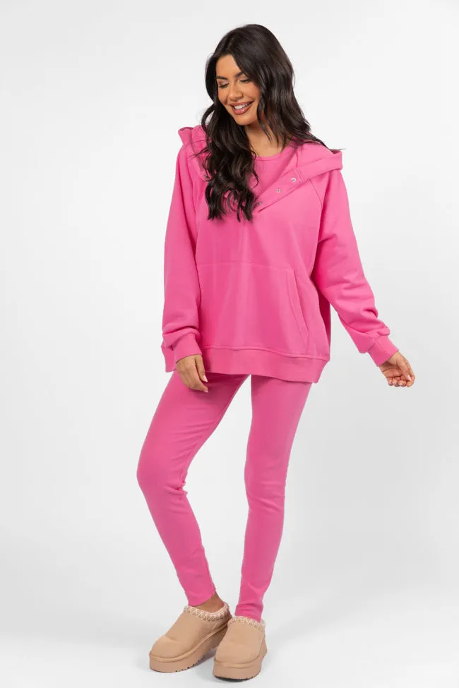 Outta Sight Pink Button Detail Hooded Pullover FINAL SALE
