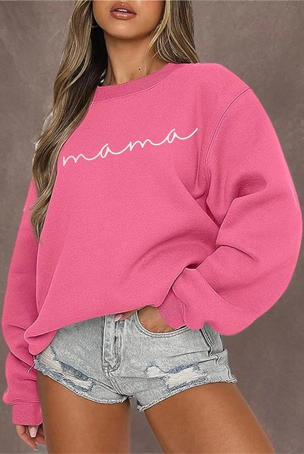 Oversized Mama Sweatshirts for Women Loose Fit Mom Sweatshirt Casual Mama Letter Print Pullover Top