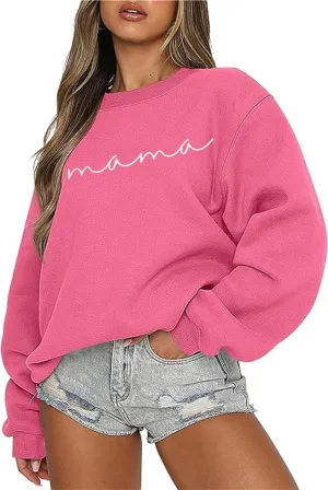 Oversized Mama Sweatshirts for Women Loose Fit Mom Sweatshirt Casual Mama Letter Print Pullover Top
