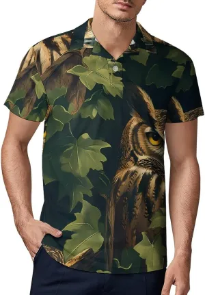 Owls in The Leaves Men's Polo-Shirt Regular-Fit Short Sleeve Sports Quick Dry Golf Tennis T-Shirt