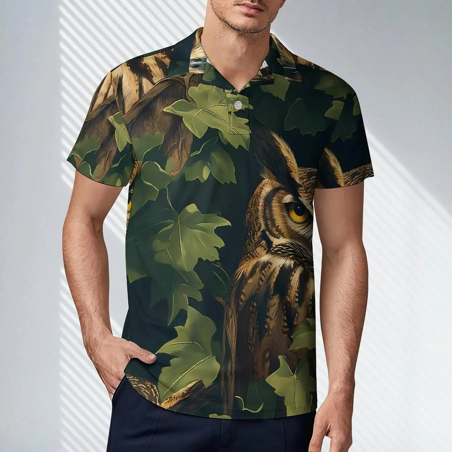 Owls in The Leaves Men's Polo-Shirt Regular-Fit Short Sleeve Sports Quick Dry Golf Tennis T-Shirt