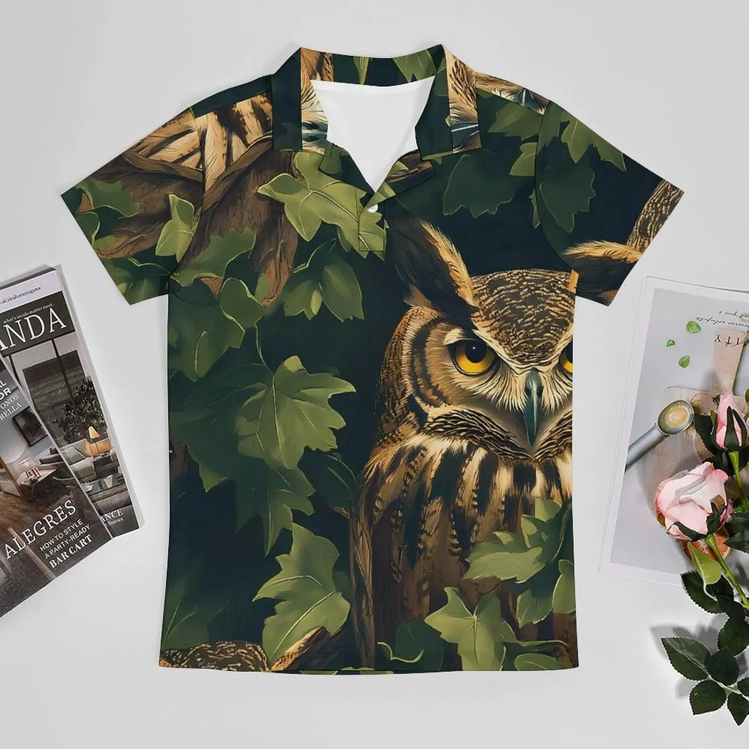 Owls in The Leaves Men's Polo-Shirt Regular-Fit Short Sleeve Sports Quick Dry Golf Tennis T-Shirt