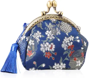 Oyachic Embroider Coin Purse Vintage Wallets Canvas Change Pouch Floral Trinkets Small Kiss Lock Clasp Handbag Jewelry Bag Tassels Women