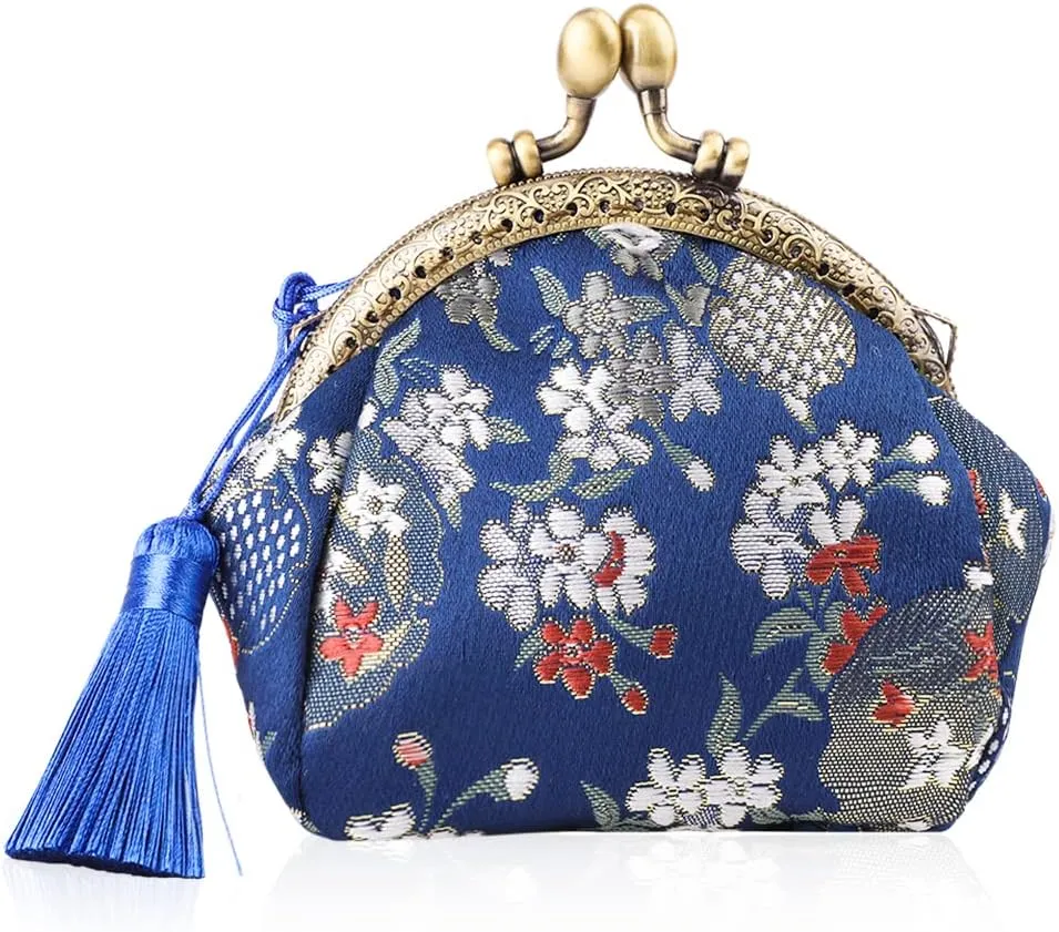 Oyachic Embroider Coin Purse Vintage Wallets Canvas Change Pouch Floral Trinkets Small Kiss Lock Clasp Handbag Jewelry Bag Tassels Women