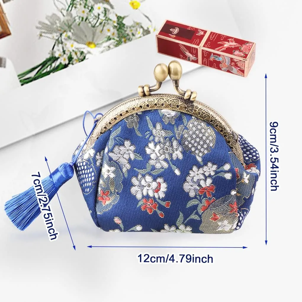 Oyachic Embroider Coin Purse Vintage Wallets Canvas Change Pouch Floral Trinkets Small Kiss Lock Clasp Handbag Jewelry Bag Tassels Women