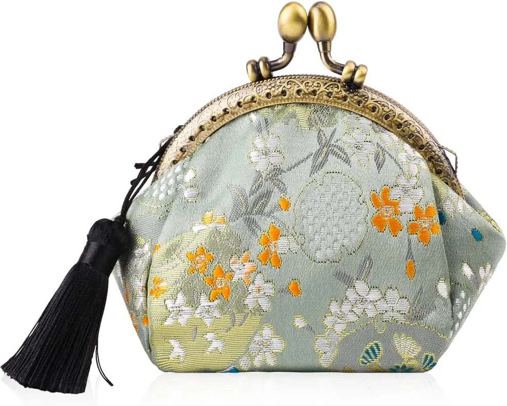 Oyachic Embroider Coin Purse Vintage Wallets Canvas Change Pouch Floral Trinkets Small Kiss Lock Clasp Handbag Jewelry Bag Tassels Women