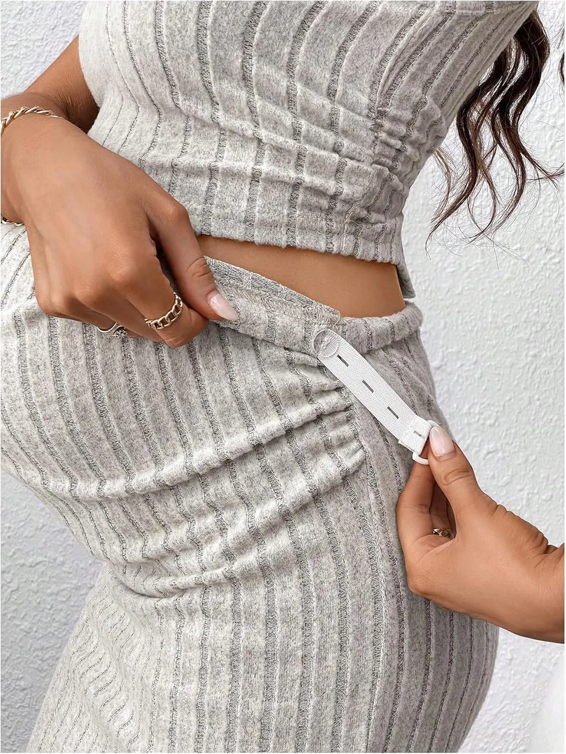 OYOANGLE Women's Maternity Two Piece Outfits Ribbed Knit Ruched Tank Top and Bodycon Long Skirt Set