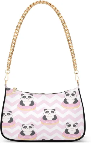 Panda Shoulder Handbags for Women Travel Hobo Tote Handbag Women Gold Chain Shoulder Bags Purse with Zipper Closure
