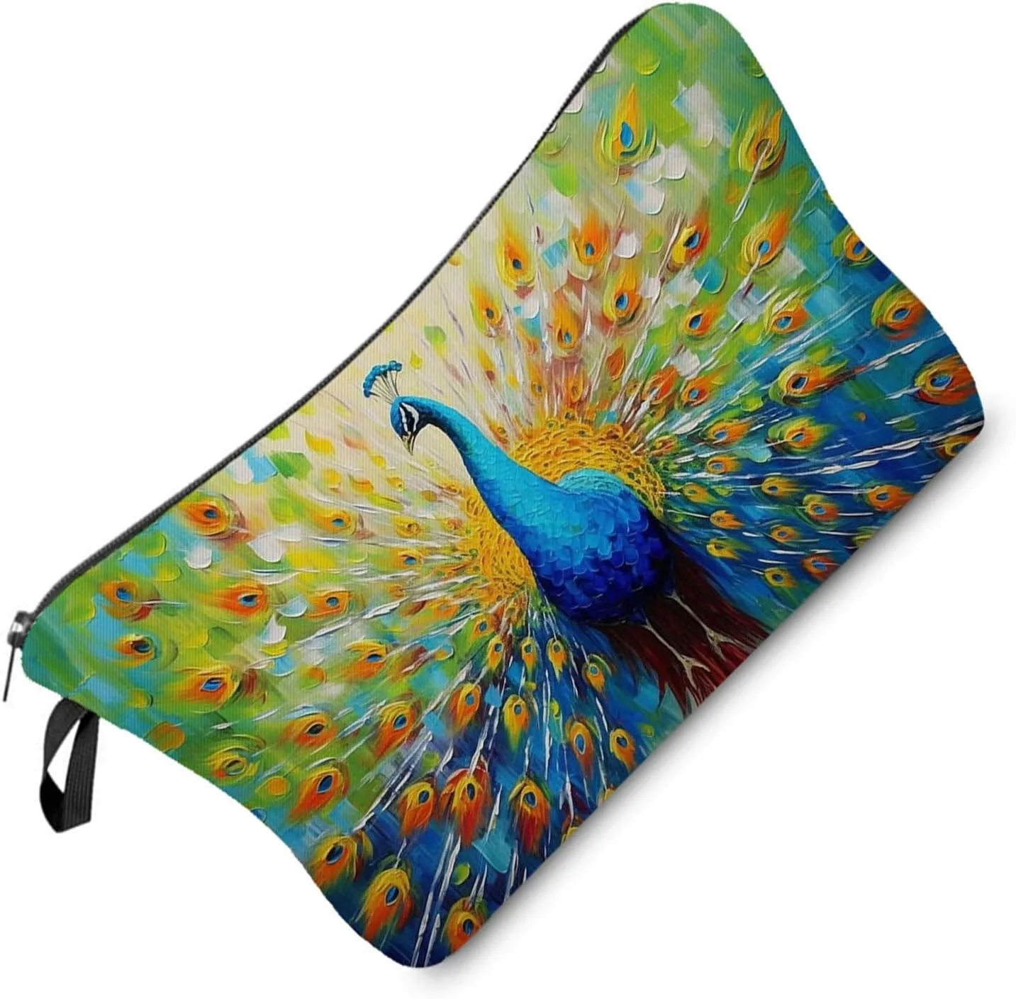 Peacock Makeup Bag Oil Painting Peacock Pattern Small Cute Organizer Bag Zipper Pouch Colorful Peacock Print Cosmetic Bag Present for Women Friends