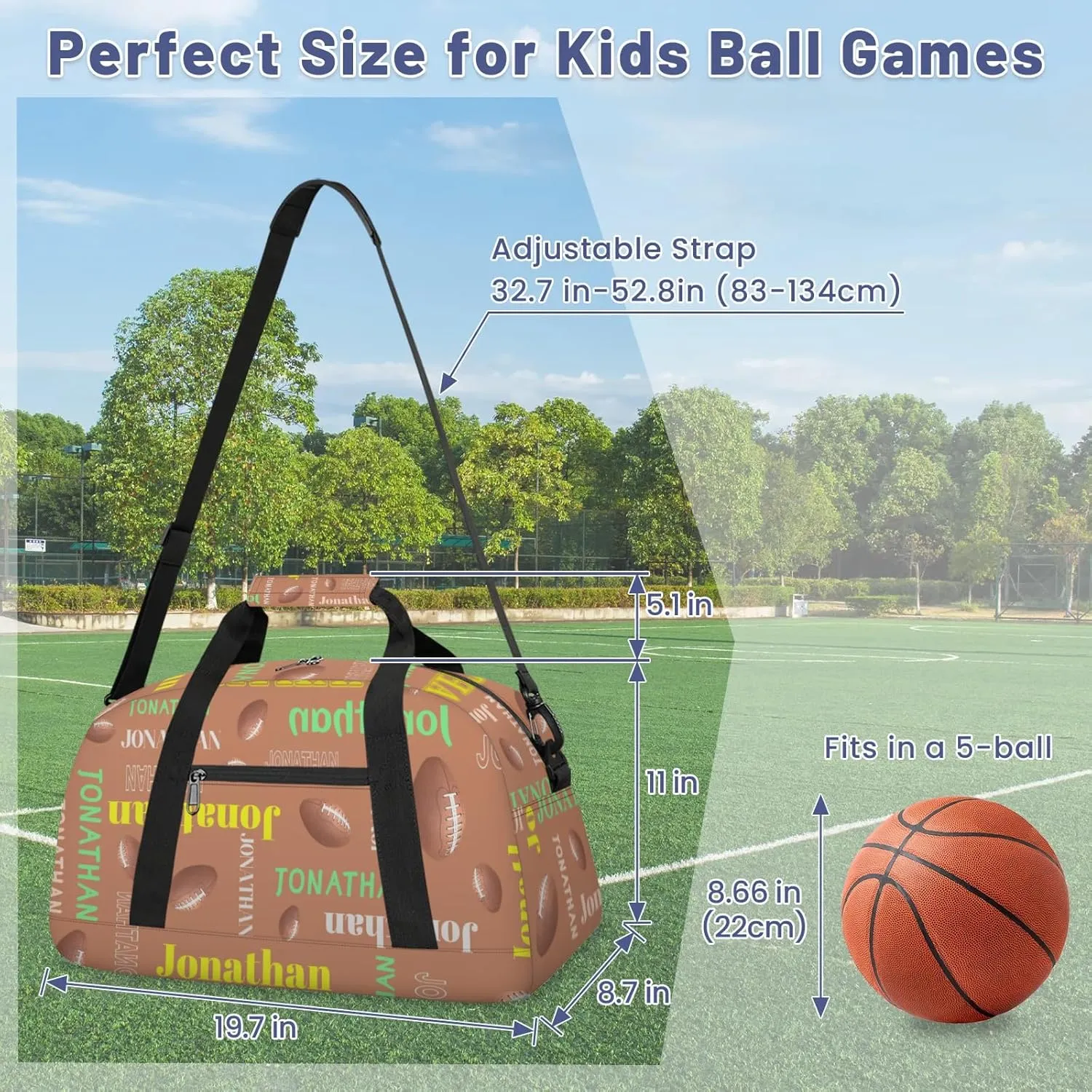 Personalized Duffle Bag - Custom Name Kids Sports Bag, Sleepover Bags for Girls, Lightweight Toddler Boys Overnight Bag for Weekender Travel Cheer Dance Ball Game, Football Text