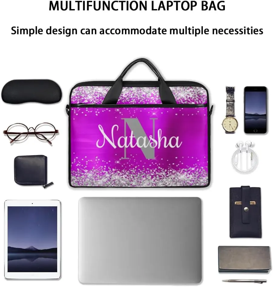 Personalized Glitter Laptop Bag Case Briefcases for Women, Custom Gift Computer Cases for Laptops, Tablet Shoulder Bag