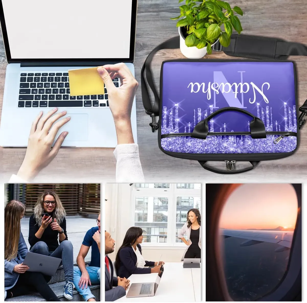 Personalized Glitter Laptop Bag Case Briefcases for Women, Custom Gift Computer Cases for Laptops, Tablet Shoulder Bag