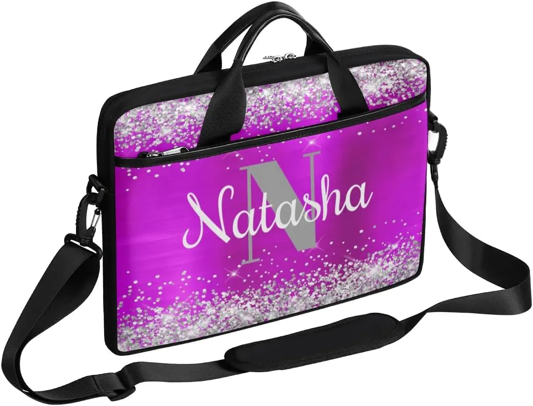 Personalized Glitter Laptop Bag Case Briefcases for Women, Custom Gift Computer Cases for Laptops, Tablet Shoulder Bag
