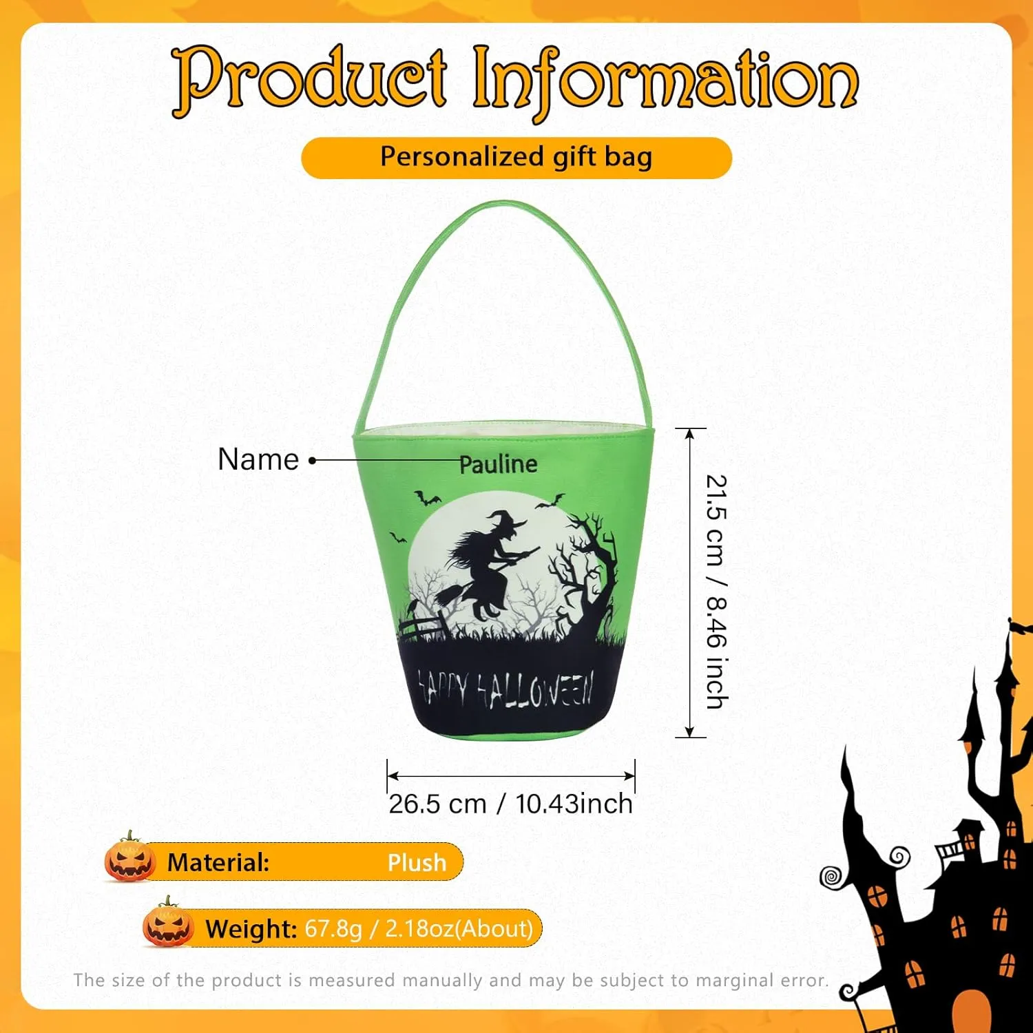 Personalized Halloween Trick or Treat Bags for Kids Halloween Candy Bags Halloween Custom Name Embroidered Candy Basket