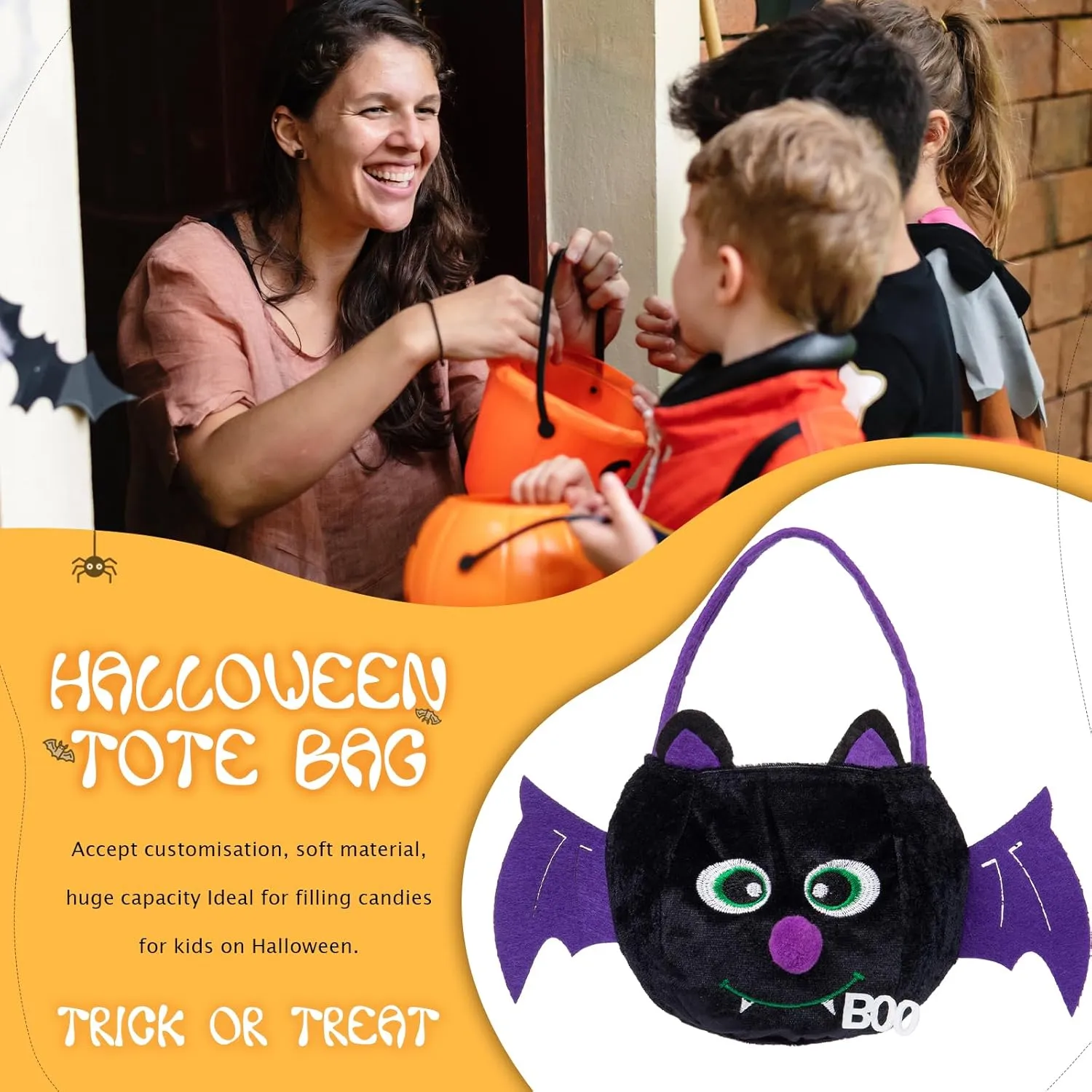 Personalized Halloween Trick or Treat Bags for Kids Halloween Candy Bags Halloween Custom Name Embroidered Candy Basket