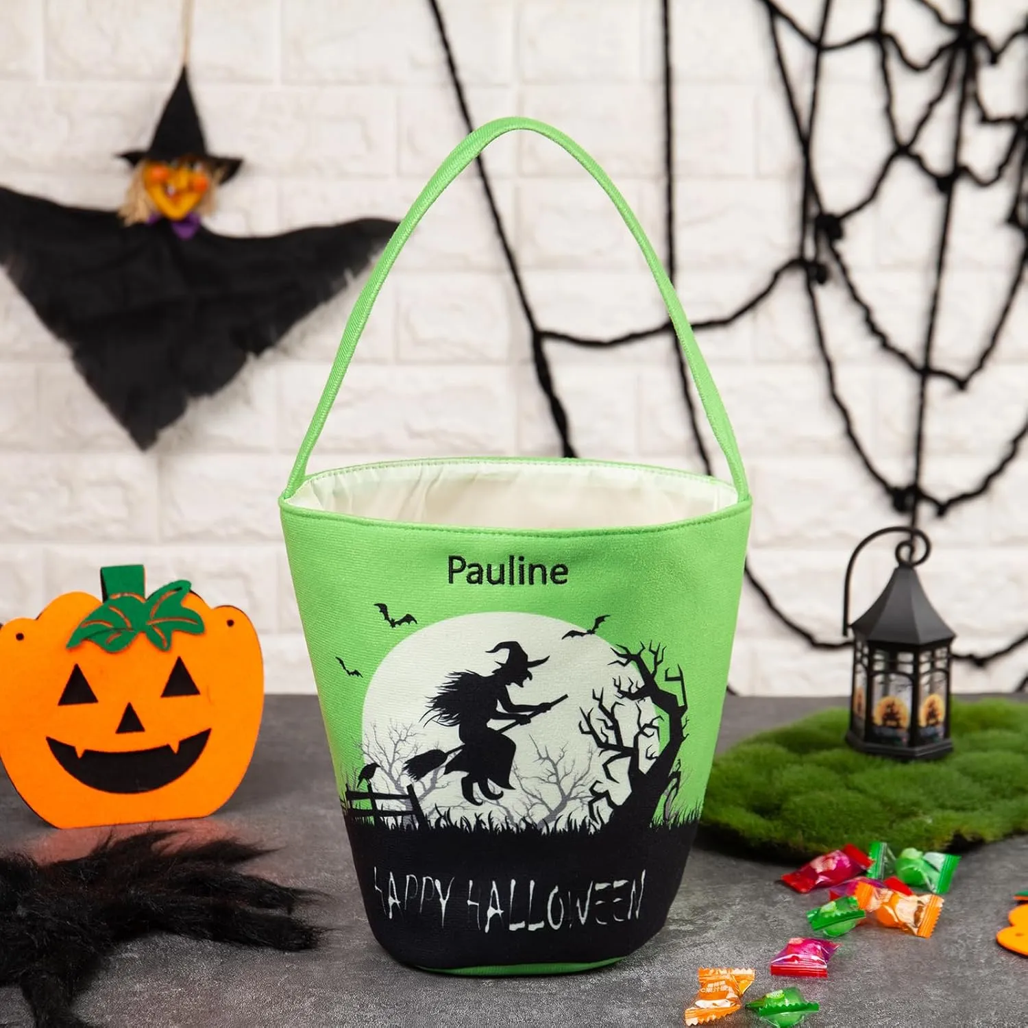 Personalized Halloween Trick or Treat Bags for Kids Halloween Candy Bags Halloween Custom Name Embroidered Candy Basket