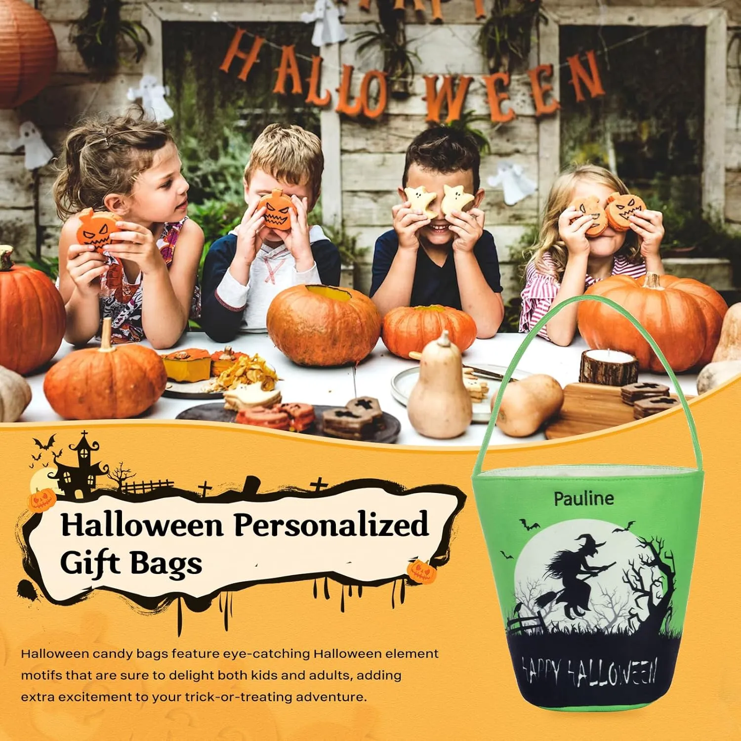 Personalized Halloween Trick or Treat Bags for Kids Halloween Candy Bags Halloween Custom Name Embroidered Candy Basket