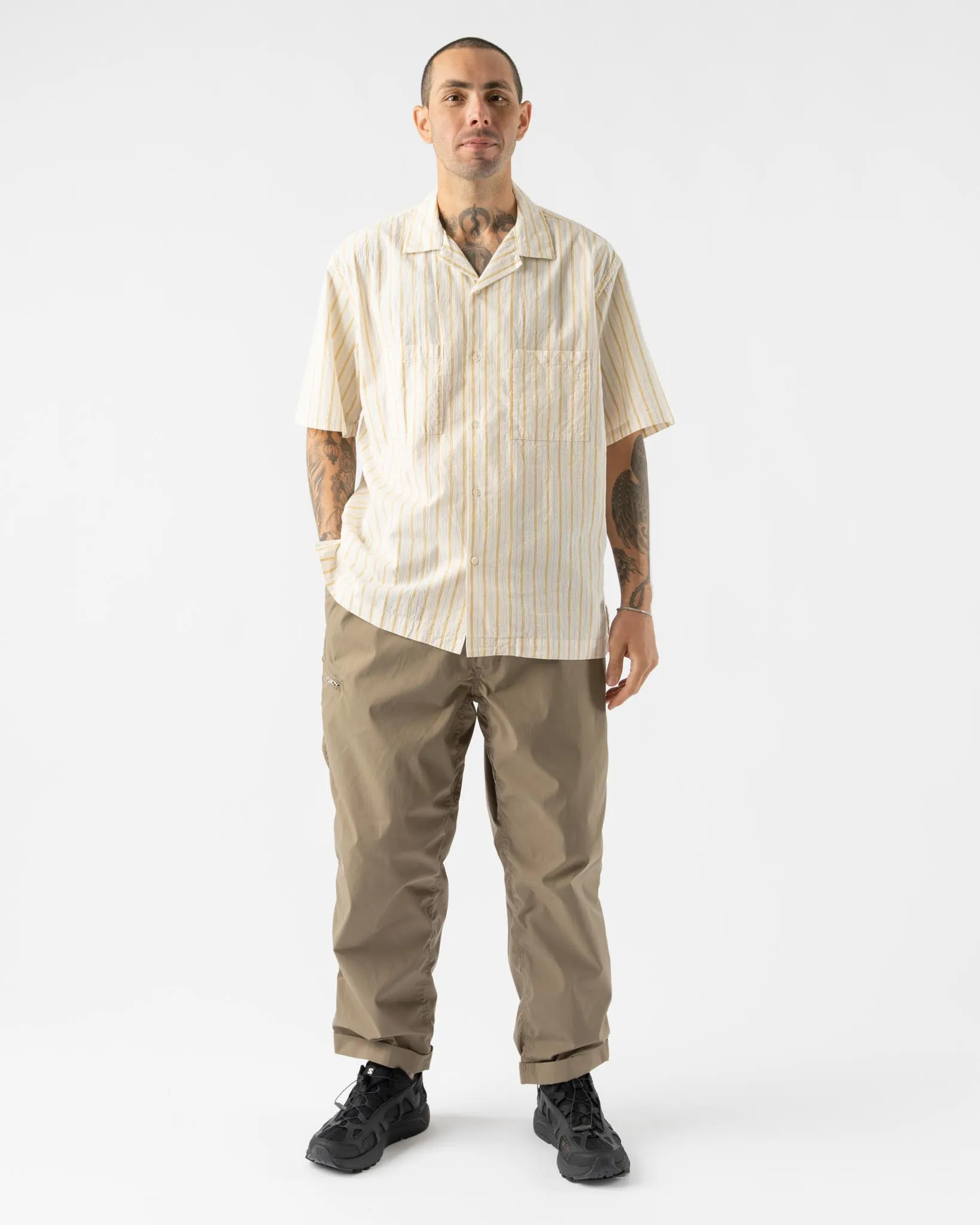 Pilgrim Surf   Supply Johnny Stripe Short Sleeve Shirt in Mustard