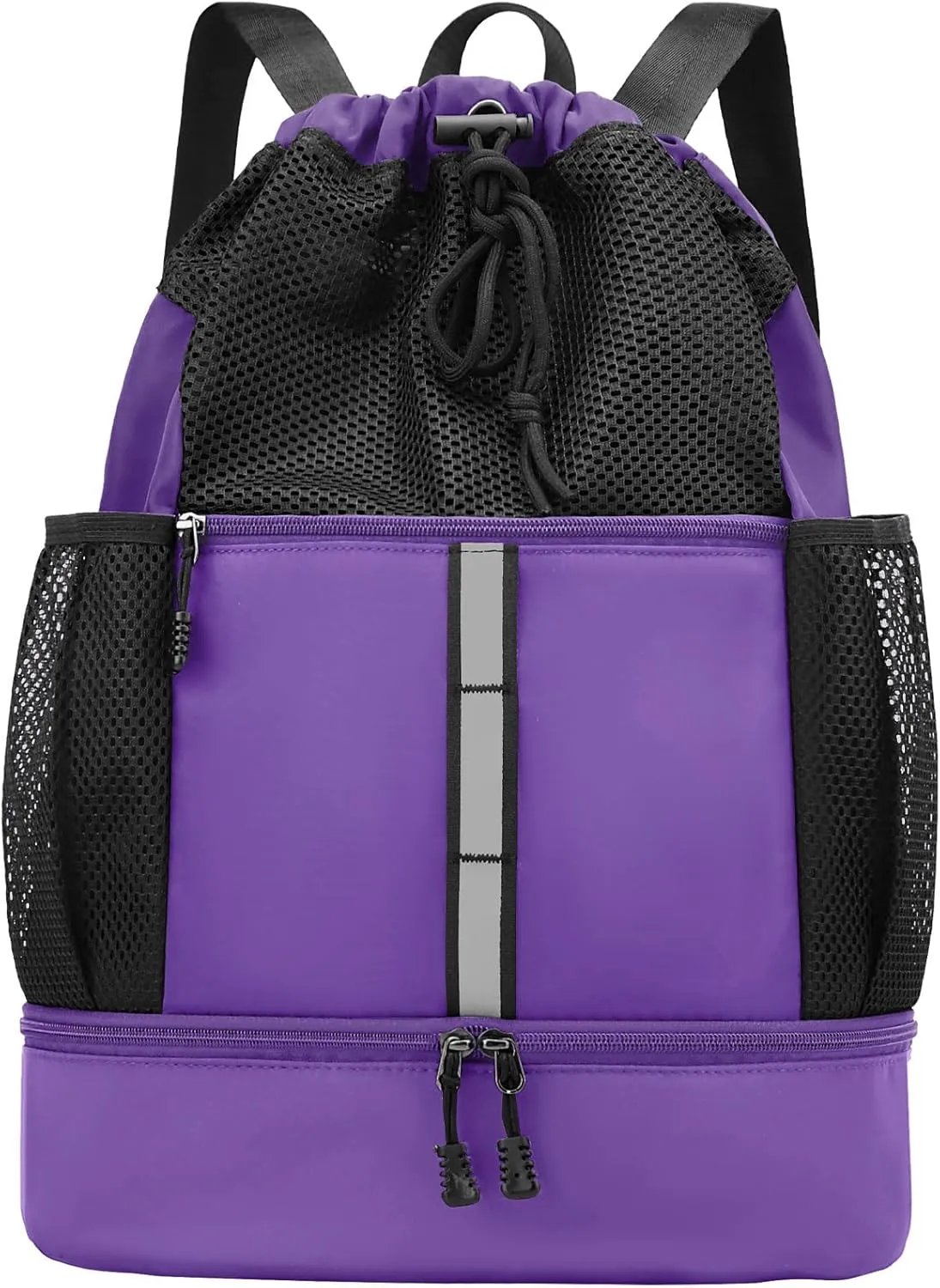 PinCute Drawstring Gym Bag for Men/Women - Mesh Beach Swim Bags Sports Backpack with Wet Pocket&Shoe Compartment, Lightweight