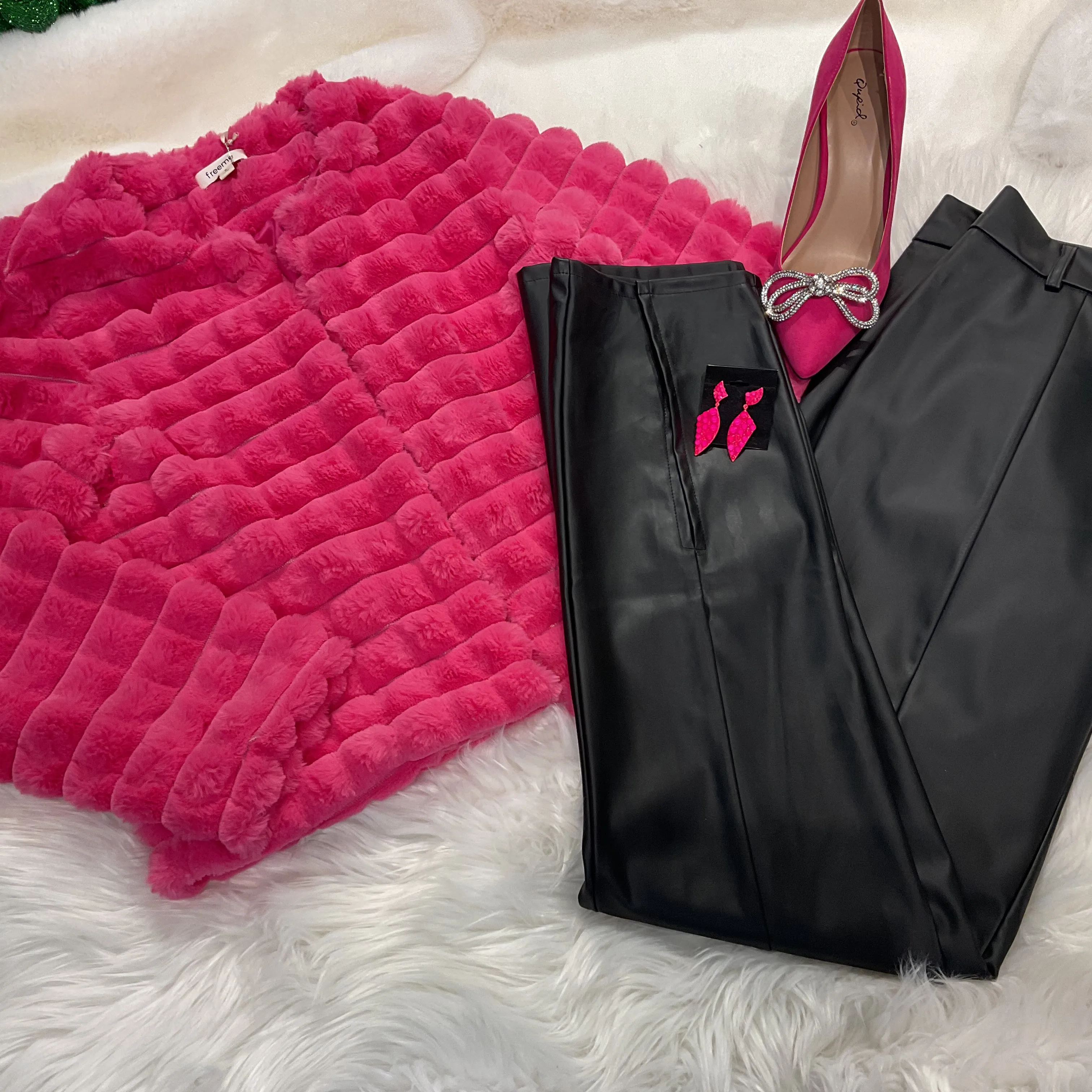 pink faux fur bubble coat