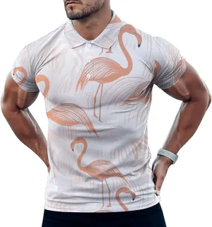 Pink-Flamingoes Pattern Mens Polo Shirts Quick Dry Short Sleeve T-shirts Slim Tennis Collared Tees Tops
