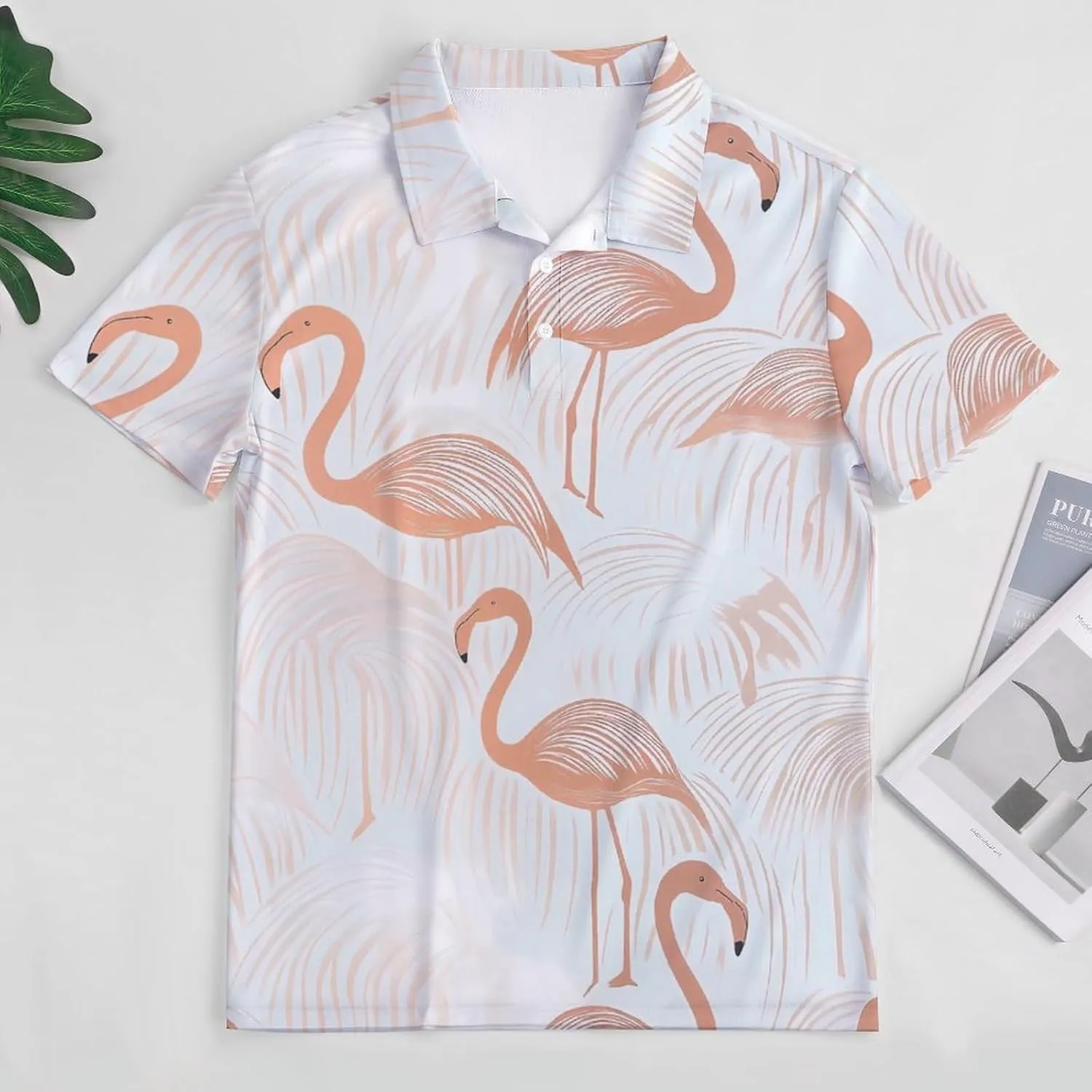 Pink-Flamingoes Pattern Mens Polo Shirts Quick Dry Short Sleeve T-shirts Slim Tennis Collared Tees Tops