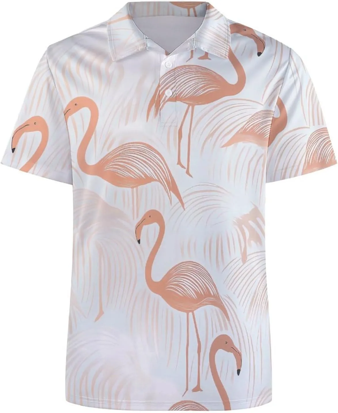 Pink-Flamingoes Pattern Mens Polo Shirts Quick Dry Short Sleeve T-shirts Slim Tennis Collared Tees Tops