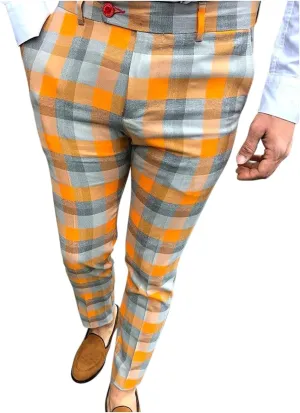 Plaid Dress Pants for Men Casual Slim Fit Chinos Pants Stretch Lightweight Business Pencil Pants Work Trousers with Pockets