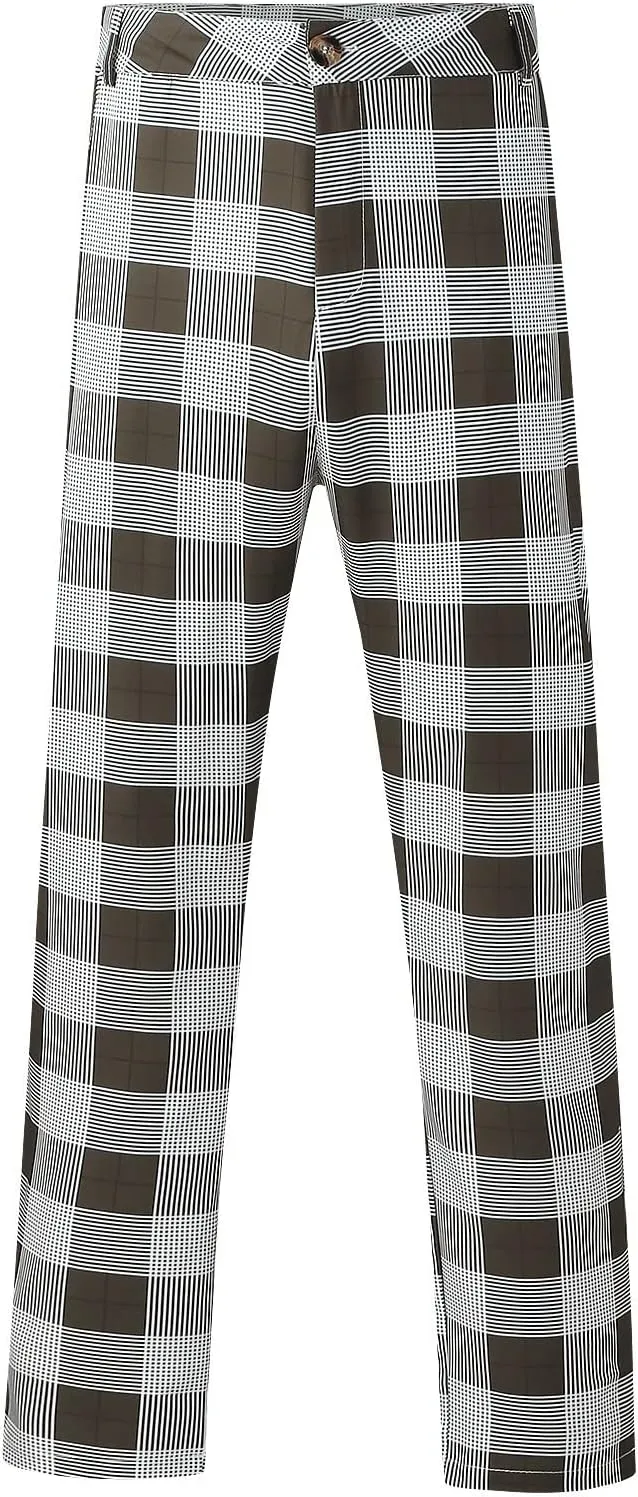 Plaid Dress Pants for Men Casual Slim Fit Chinos Pants Stretch Lightweight Business Pencil Pants Work Trousers with Pockets