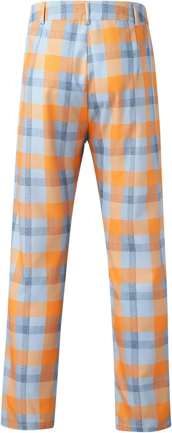 Plaid Dress Pants for Men Casual Slim Fit Chinos Pants Stretch Lightweight Business Pencil Pants Work Trousers with Pockets
