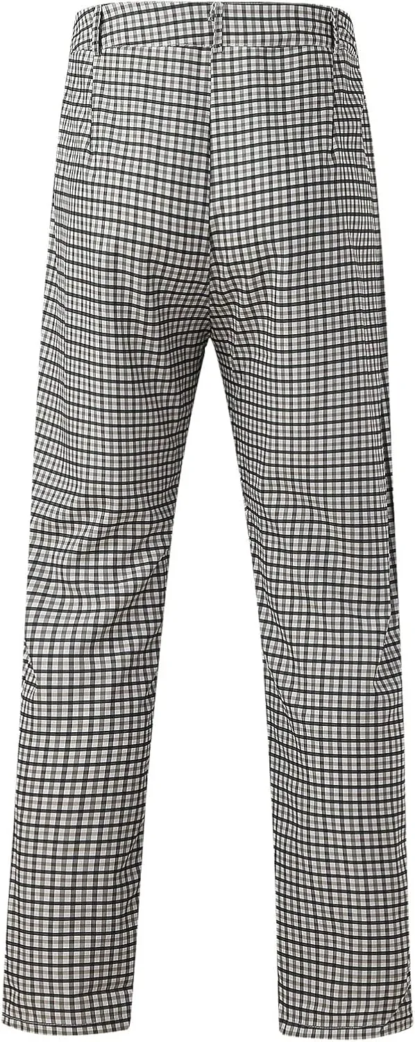 Plaid Dress Pants for Men Casual Slim Fit Chinos Pants Stretch Lightweight Business Pencil Pants Work Trousers with Pockets