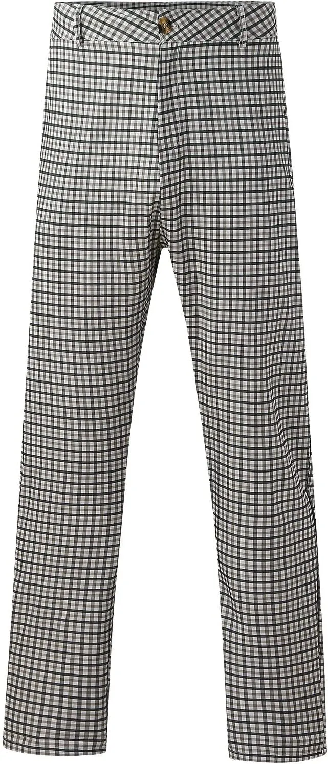 Plaid Dress Pants for Men Casual Slim Fit Chinos Pants Stretch Lightweight Business Pencil Pants Work Trousers with Pockets