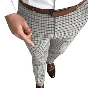 Plaid Dress Pants for Men Casual Slim Fit Chinos Pants Stretch Lightweight Business Pencil Pants Work Trousers with Pockets