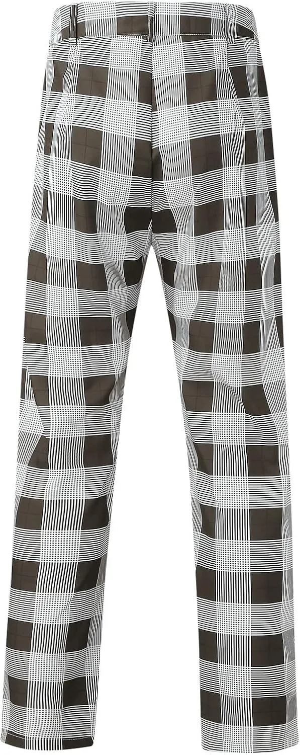 Plaid Dress Pants for Men Casual Slim Fit Chinos Pants Stretch Lightweight Business Pencil Pants Work Trousers with Pockets