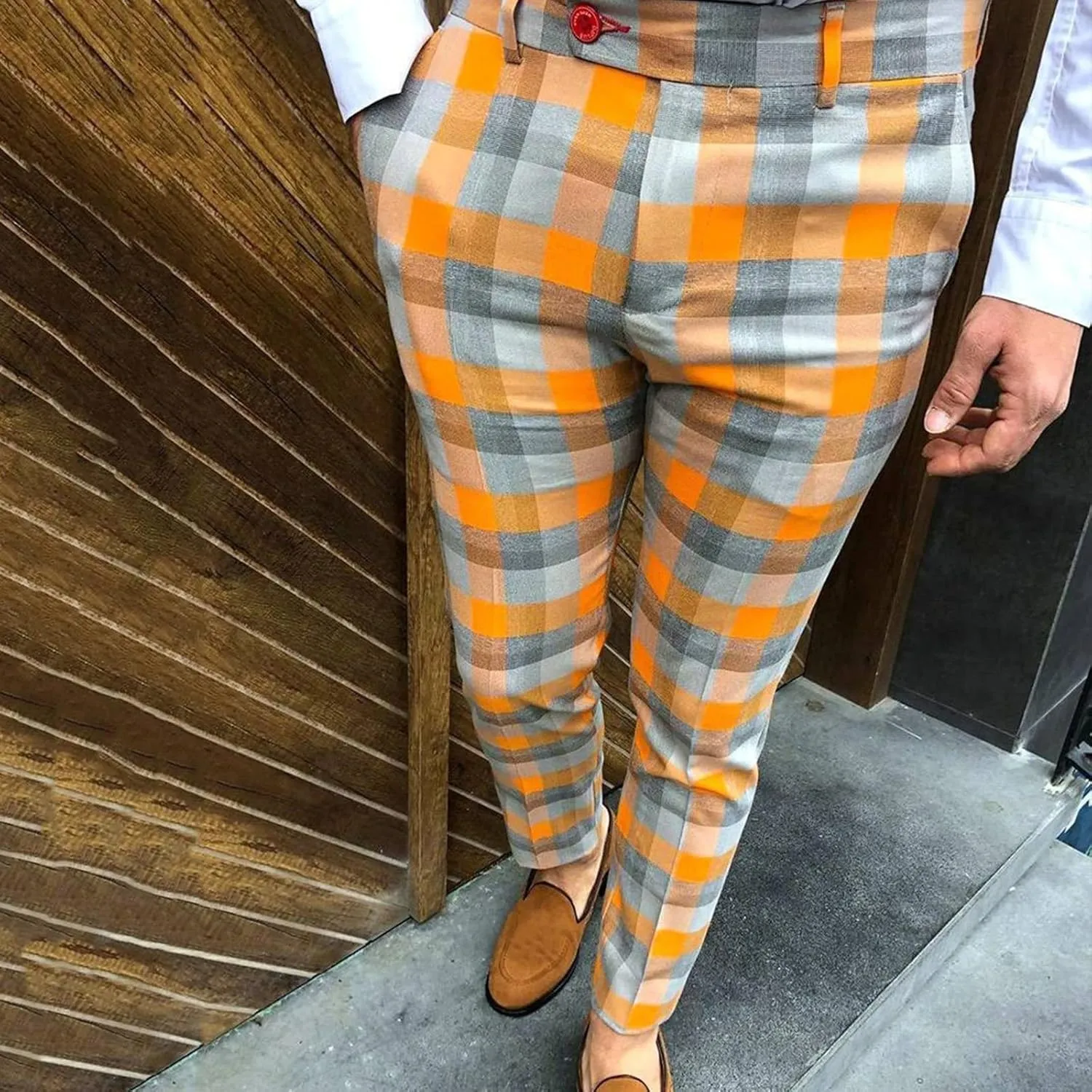 Plaid Dress Pants for Men Casual Slim Fit Chinos Pants Stretch Lightweight Business Pencil Pants Work Trousers with Pockets
