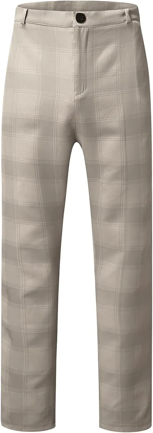 Plaid Dress Pants for Men Slim Fit Stretch Zip Up Business Work Pants Casual Outdoor Sports Golf Pants Pencil Chino Pants