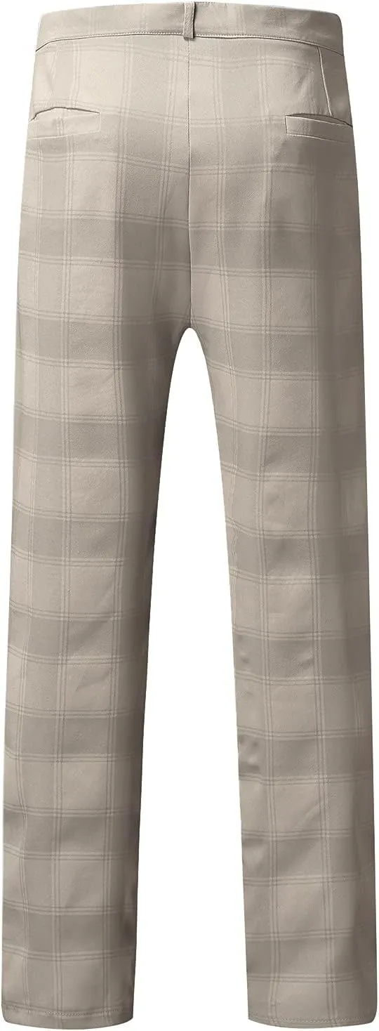 Plaid Dress Pants for Men Slim Fit Stretch Zip Up Business Work Pants Casual Outdoor Sports Golf Pants Pencil Chino Pants