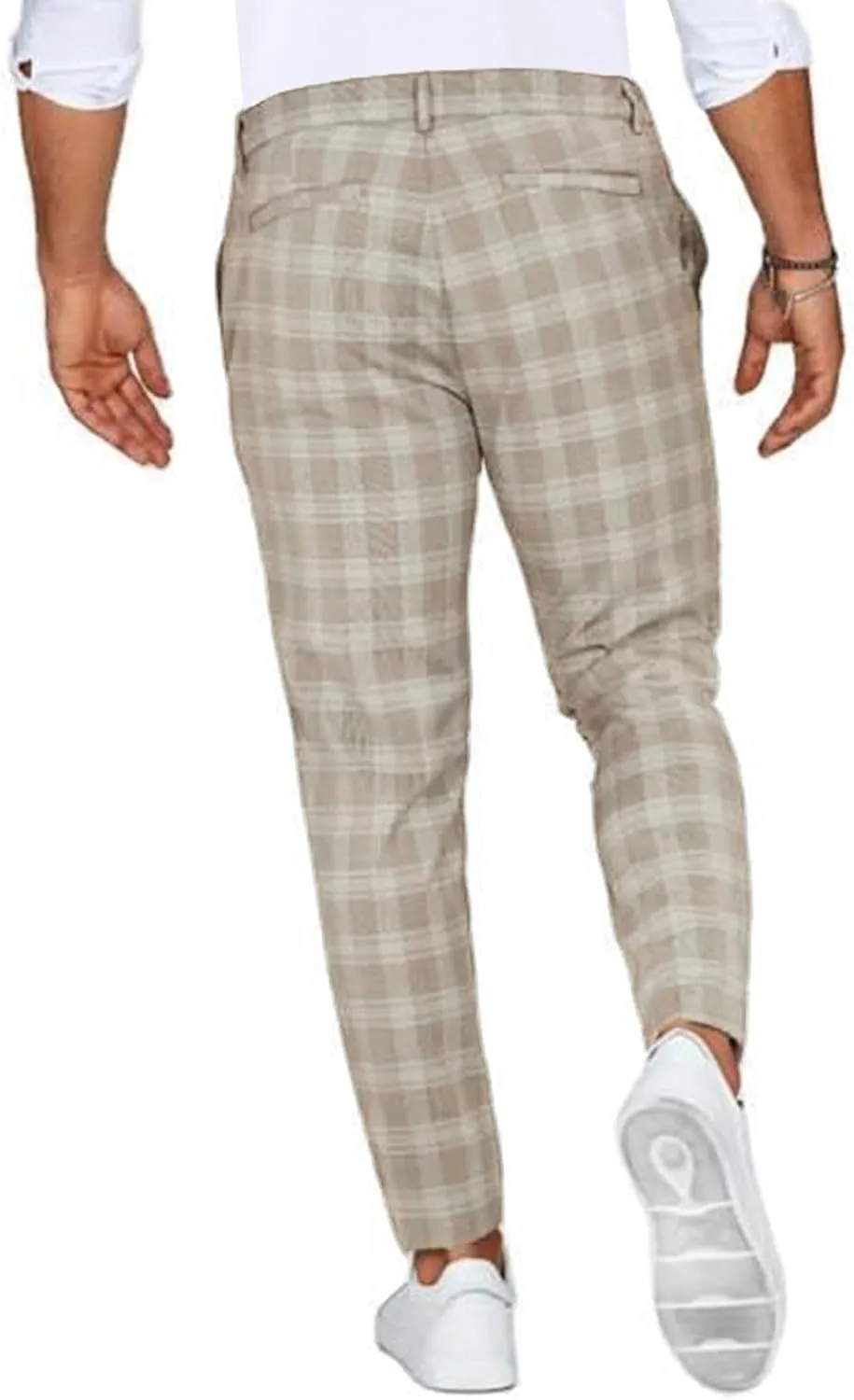 Plaid Dress Pants for Men Slim Fit Stretch Zip Up Business Work Pants Casual Outdoor Sports Golf Pants Pencil Chino Pants