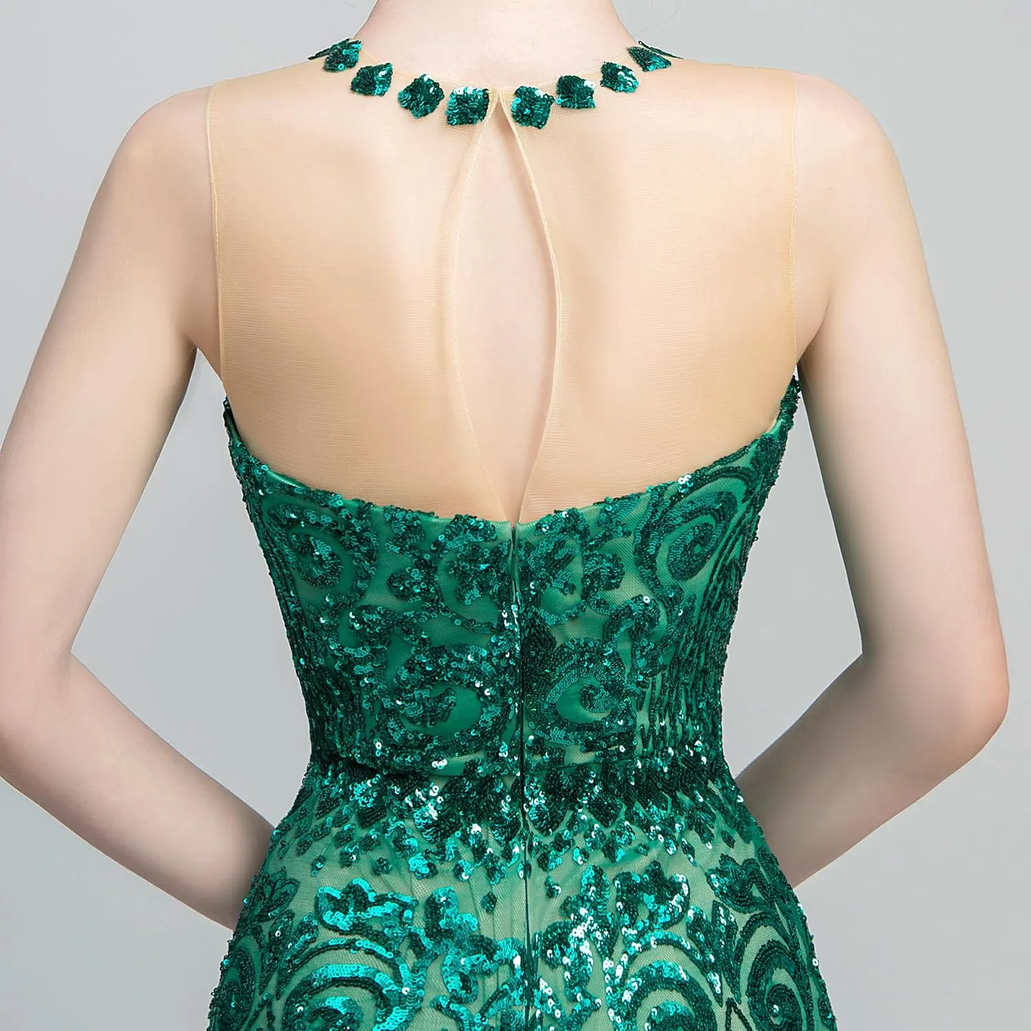 Prom Dress Jewel Sleeveless Mermaid Sequin Evening Dress