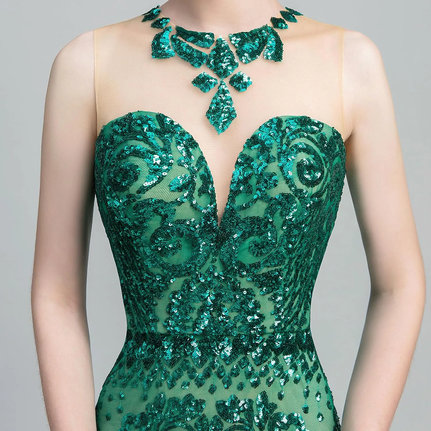 Prom Dress Jewel Sleeveless Mermaid Sequin Evening Dress