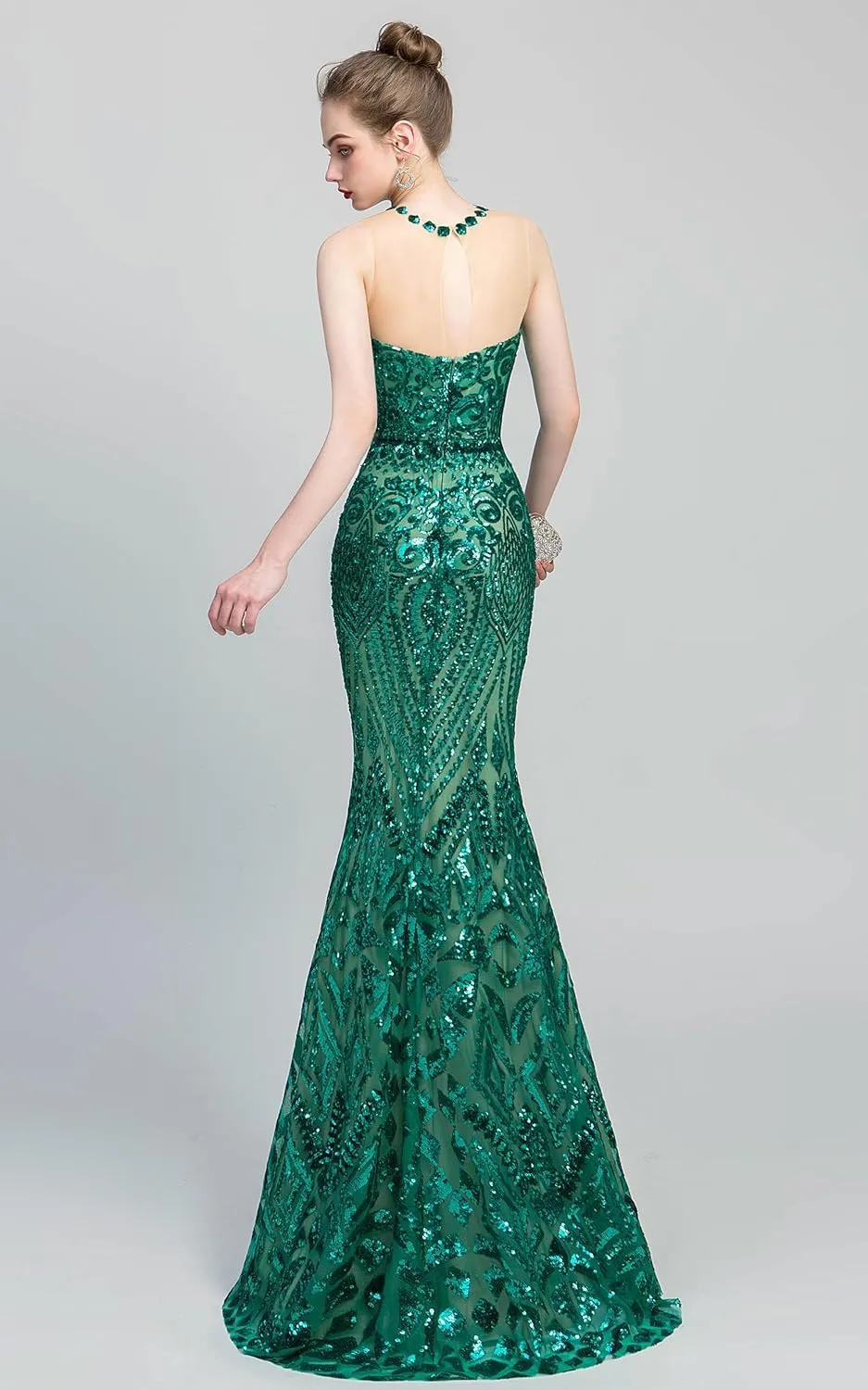 Prom Dress Jewel Sleeveless Mermaid Sequin Evening Dress