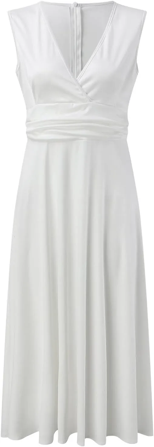 PTOLOCIF Sundresses for Women 2024, Trendy Summer Flowy Sleeveless Dresses Elegant V Neck Wedding Guest Dresses Maxi Dresses