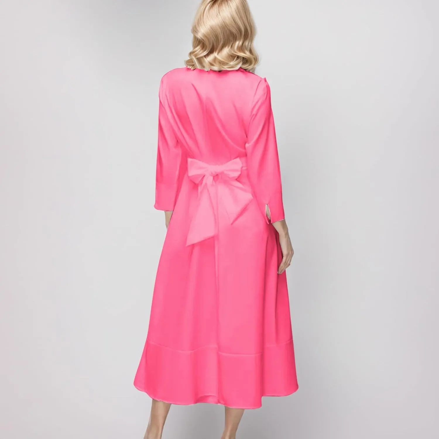 PTOLOCIF Women Solid Color Long Sleeve Belted Pleated Pocket Work Cocktail Party Dress Woman Body Dress Resort Wear