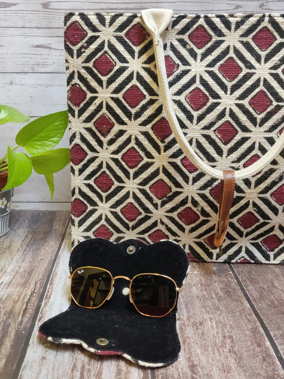 Red and White Geometric Tote Bag