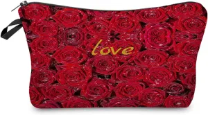 Red Rose Makeup Bag Cute Small Makeup Organizer Bag Travel Toiletry Zipper Pouch Flower Love Valentine Gifts Red Roses Cosmetic Bag Rose Gifts for Women Girls