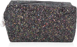 RIAH FASHION Pouch Clutch Organizer Bag - Travel Cosmetic Makeup Toiletry Jewelry Cute Sequin Purse Adjustable Strap (Glitter Cosmetic Bag - Black)